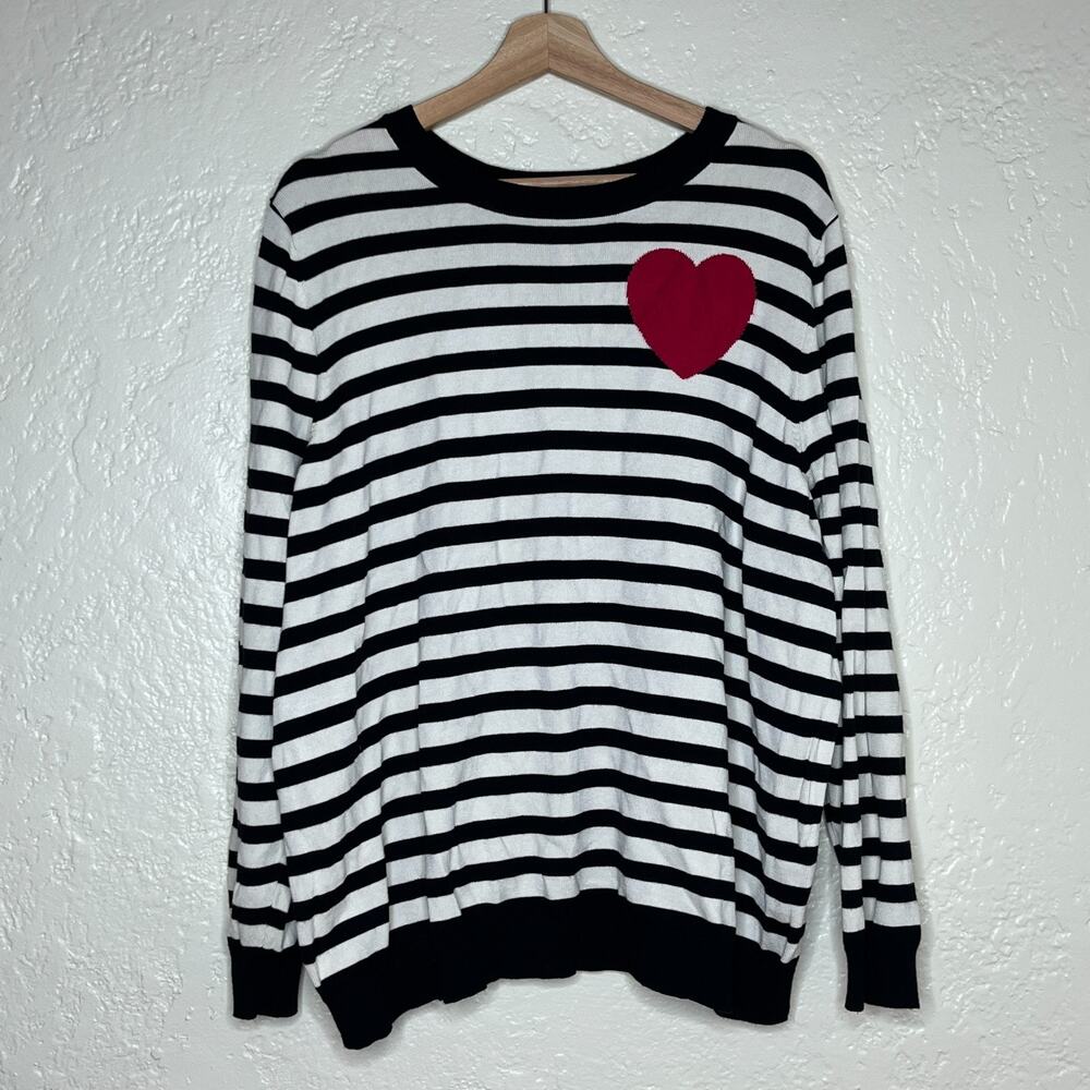 Studio Park Alberti Popaj Heart Sweater Chic Graphic Women Black White XL